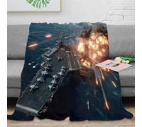 3D Printed Warship battle scene Lounge Throw Soft Warm Bedding Breathable Military action Living Room Throw Wrinkle Resistant Non Pilling for Couples Families Households 70×80inch(180x200cm)