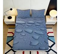3D Printed Water Droplets Fitted Sheet Microfiber Grey Bed Cover Anti-Slip Bedroom Decor Machine Washable Mattress Protector 90x200x25cm