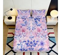 3D Printed Watercolor Floral Fitted Sheet Microfiber Pink Blue Flower Mattress Cover Anti-Slip Machine Washable Bedroom Decor 140x200x25cm