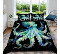 3D Printed Watercolor Octopus Duvet Cover 200x200 3PC Duvet Set with Zipper Closure and 2 Pillowcases 50x75 Ocean Life Soft Breathable Microfiber Bedding Set