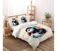 3D Printed Watercolor Puffin Artistry Quilt Cover Wild Animal Bedding Set 3 Pcs Luxury Microfiber with Pillowcases,Hidden Zipper for Kid Teens Double(200x200cm) Room Decor