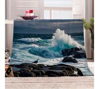 3D Printed Waves Crashing Against Rocks Flannel Fleece Blanket (270GSM) The Magnificence Of Nature Super Cozy 220x240 cm Queen Size Fade Resistant Home Decor Gift - Machine Washable