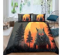 3D Printed Werewolf moonlight Duvet Cover Polyester Fantasy horror art Quilt Cover Stain Resistant Easy Care for Uni Student Shared Apartment Bedroom Daily Use Single（135x200cm）