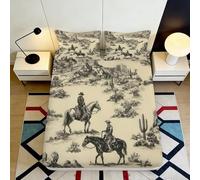 3D Printed Western Cowboy Fitted Sheet Microfiber Soft Breathable Desert Horse Bed Cover for Bedroom Guest Room Decor 90x200x25cm