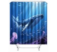 3D Printed Whale Jellyfish Under The Sea Dream Shower Curtain 120x180 cm Mould Proof Resistant Quick Drying Polyester Fabric Waterproof Washable Bathroom Curtain with 12 rings for Art Deco