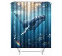 3D Printed Whale Jellyfish Under The Sea Dream Shower Curtain 240x200 cm Mould Proof Resistant Polyester Fabric Waterproof Bath Curtains for Shower with 12 rings for Bathroom Decoration