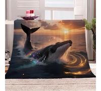 3D Printed Whale Jumping Out Of The Sea-A Flannel Fleece Blanket (270GSM) Marine Animals Super Cozy 130x150 cm single Size Fade Resistant Home Decor Gift - Machine Washable