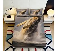 3D Printed Whale Ocean Fitted Sheet Microfiber Durable Soft 3D Printed Sea Life Mattress Cover for Bedroom Dormitory Guest Room Decor 120x200x25cm