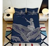 3D Printed Whale Ocean Fitted Sheet Microfiber Navy Blue Artistic Dream Mattress Cover for Bedroom Dorm Decor 90x200x25cm