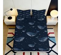 3D Printed Whale Ocean Fitted Sheet Microfiber Soft Navy Blue Sea Life Mattress Cover for Bedroom Guest Room Decor 120x200x25cm