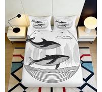 3D Printed Whale Pattern Fitted Sheet Microfiber Soft Breathable Marine Life Bed Cover for Bedroom Dormitory Guest Room Mattress Protection Decor 200x200x25cm