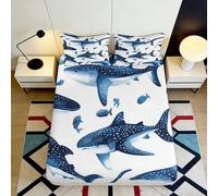 3D Printed Whale Shark Pattern Fitted Sheet Microfiber Soft Breathable Ocean Life Bed Cover for Bedroom Dormitory Guest Room Mattress Protection Decor 140x200x25cm