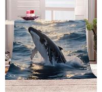 3D Printed Whales Jumping Out Of The Sea At Sunset Flannel Fleece Blanket (270GSM) Marine Animals Super Cozy 150x200 cm Double Size Fade Resistant Home Decor Gift - Machine Washable