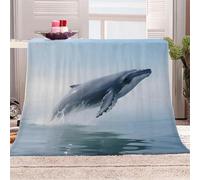 3D Printed Whales Jumping Out Of The Water Flannel Fleece Blanket (270GSM) Marine Animals Super Cozy 130x150 cm single Size Fade Resistant Home Decor Gift - Machine Washable