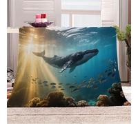 3D Printed Whales Swimming Leisurely Under The Sea Flannel Fleece Blanket (270GSM) Ocean Super Cozy 150x200 cm Double Size Fade Resistant Home Decor Gift - Machine Washable