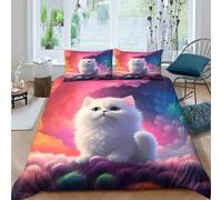3D Printed Whimsical kitten Duvet Cover Polyester Fantasy art style Quilt Cover Stain Resistant Easy Care for Uni Student Shared Apartment Bedroom Daily Use Single（140x200cm）