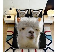 3D Printed White Alpaca Fitted Sheet Microfiber Soft Breathable Cute Animal Bed Cover for Bedroom Guest Room Mattress Protection Decor 90x200x25cm