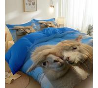 3D Printed White Blue Duvet Cover, Premium Lightweight Reversible Microfiber Animal Alpaca Blue Sky Cute Fluffy Quilt Cover with Zipper, 230 x 220 cm 3 Piece Bedding for Children'S Room Boy