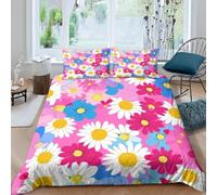 3D Printed White Chrysanthemum Small Double Bedding Sets Soft Microfibre Colorful Flowers 3 Piece Duvet Cover Set Quilt Cover 155x220 cm with Zipper Closure and 2 Pillowcases F.361