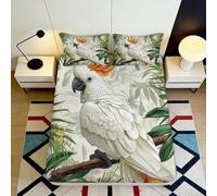 3D Printed White Cockatoo Fitted Sheet Microfiber Soft Tropical Parrot Bed Cover Anti-Slip Machine Washable Bedroom Decor for Mattress Protection 90x200x25cm