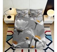 3D Printed White Daisy Fitted Sheet Microfiber Non Slip Mattress Cover Grey Floral Bed Decor for Bedroom Guest Room 90x200x25cm