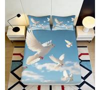 3D Printed white dove fitted sheet light blue sky pattern, soft touch microfiber, wrinkle resistant, easy to remove, home bedroom bed cover, apartment bedding 90x200x25cm
