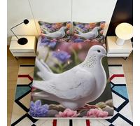 3D Printed White Dove Fitted Sheet Microfiber Soft Floral Mattress Cover Anti-Slip Washable for Bedroom Guest Room Decor 160x200x25cm