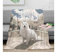 3D Printed White fluffy dog Cozy Throw Blanket Microfiber Warm Soft Bedding Cosy Artistic campus scene Throw Blanket Lightweight All Season for Dorm Dwellers University Students 80×90inch(200x230cm)