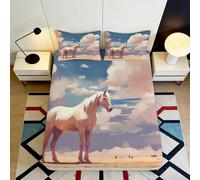3D Printed White Horse Dream Clouds Fitted Sheet Microfiber Deep Pocket Non-Slip Mattress Fitted Cover for Bedroom 180x200x25cm