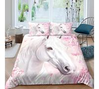 3D Printed White horse Duvet Cover Polyester Fantasy art style Quilt Cover Stain Resistant Easy Care for Uni Student Shared Apartment Bedroom Daily Use Double（200x200cm）