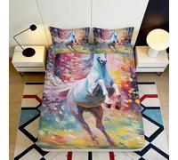 3D Printed White Horse Fantasy Fitted Sheet Microfiber Deep Pocket Bedroom Non-Slip Dream Horse Mattress Fitted Cover All Ages Washable Bedding Protection 140x200x25cm