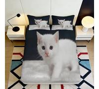 3D Printed White Kitten Fitted Sheet Microfiber Soft Bedroom Decor Cute Cat Pattern Mattress Cover for Home Teen Guest Room 90x200x25cm