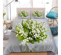 3D Printed White Lilies of the Valley Single Duvet Cover Set 3 Piece Microfibre Bedding Set Beautiful Flowers Quilt Cover 155x220 cm with 2 Pillowcases 50x75 cm and Zipper Closure k.746
