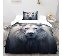 3D Printed White Lion Duvet Cover Wild Land Animal Bedding Set 2Pcs Luxury Microfiber with Pillowcases,Hidden Zipper for Kid Teens Single（135x200cm） Room Decor