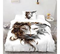 3D Printed White Lion Duvet Cover Wild Land Animal Bedding Set 2Pcs Soft Microfiber with Pillowcases,Hidden Zipper for Kid Teens Single（135x200cm） Room Decor
