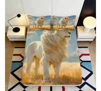 3D Printed White Lion Fitted Sheet Microfiber Soft Breathable Golden Prairie Bed Cover for Bedroom Decor Mattress Protection 90x200x25cm