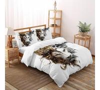 3D Printed White Lion Quilt Cover Wild Land Animal Bedding Set 3Pcs Soft Microfiber with Pillowcases,Hidden Zipper for Boys And Girls King（220x240cm） Room Decor