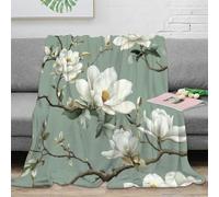 3D Printed White magnolia blooms Thermal Blanket Microfiber Warm Thermal Bedding Soft Botanical garden Blanket Machine Washable No Shedding for Men Women Kids Households 50x60inch(127x152cm)