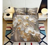 3D Printed White Orchid Fitted Sheet Microfiber Soft Breathable Golden Floral Mattress Cover for Bedroom Guest Room Decor 90x200x25cm