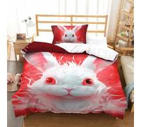 3D Printed White Rabbit Duvet Cover Bedding Set 3pcs,Soft Microfiber Quilt Cover with Pillowcases And Zipper Closure,for Adults And Teens Single（135x200cm）