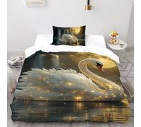 3D Printed White Swan Duvet Cover Wild Animal Bird Bedding Set 2 Pieces Soft Microfiber with Pillowcases,Hidden Zipper for Boys And Girls Single(135x200cm) Room Decor