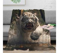 3D Printed White tiger attack Cosy Throw Microfiber Ultra Soft Warm Bedding Wild animal action Living Room Throw Anti Static Fade Resistant for Apartment Dwellers Renters Teens 70×80inch(180x200cm)
