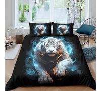 3D Printed White tiger Bed Cover Breathable Fabric mythical beast art Bedding Cover Soft Comfortable Quick Drying Wrinkle Free for Guest Room Home Use Super king（260x220cm）