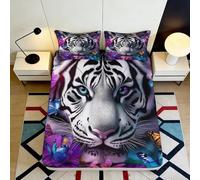 3D Printed White Tiger Butterfly Fitted Sheet Microfiber Soft Non-Slip Floral Mattress Cover Bedroom Decor 120x200cm 90x200x25cm