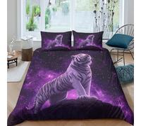 3D Printed white tiger Duvet Cover Polyester fantasy cosmic art Quilt Cover Stain Resistant Easy Care for Uni Student Shared Apartment Bedroom Daily Use Super king（260x220cm）