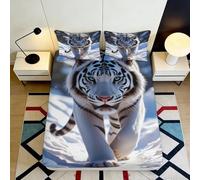 3D Printed White Tiger Fitted Sheet Microfiber Deep Pocket Non-Slip Bedding Set White Tiger Mattress Fitted Cover Washable for Bedroom 160x200x25cm