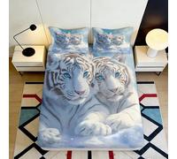 3D Printed White Tiger Fitted Sheet Microfiber Deep Pocket Non-Slip Bedroom Bedding White Tiger Mattress Fitted Cover 200x200x25cm