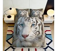 3D Printed White Tiger Fitted Sheet Microfiber Deep Pocket Non-Slip Bedroom Bedding White Tiger Mattress Fitted Cover for Adults Teenagers Washable 90x200x25cm