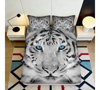 3D Printed White Tiger Fitted Sheet Microfiber Non-Slip Deep Pocket Bedroom Bedding White Tiger Mattress Fitted Cover Washable for Adults Teens 200x200x25cm