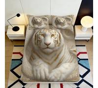 3D Printed White Tiger Fitted Sheet Microfiber Soft Breathable Golden Tiger Bed Cover for Bedroom Dorm Mattress Decor 90x200x25cm